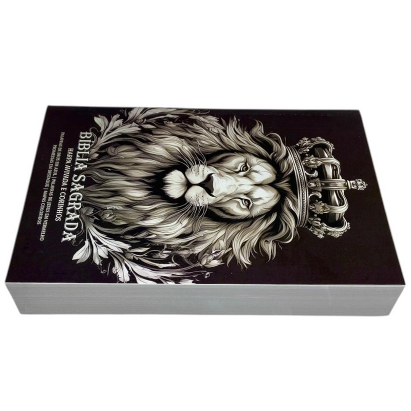 Bíblia Leão P&B Letra Gigante Capa Brochura Com Harpa Masculina Arc