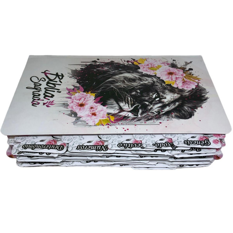 Bíblia Leão Flores Rosa Letra Gigante Capa Dura Com Harpa E Abas Coladas Feminina Arc