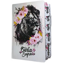 Bíblia Leão Flores Rosa Letra Gigante Capa Dura Com Harpa E Abas Feminina Arc