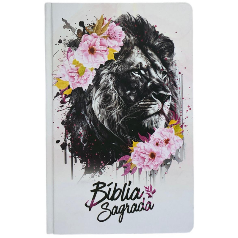 Bíblia Leão Flores Rosa Letra Gigante Capa Dura Com Harpa E Índice Feminina Arc