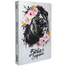 Bíblia Leão Flores Rosa Letra Gigante Capa Dura Com Harpa Feminina Arc