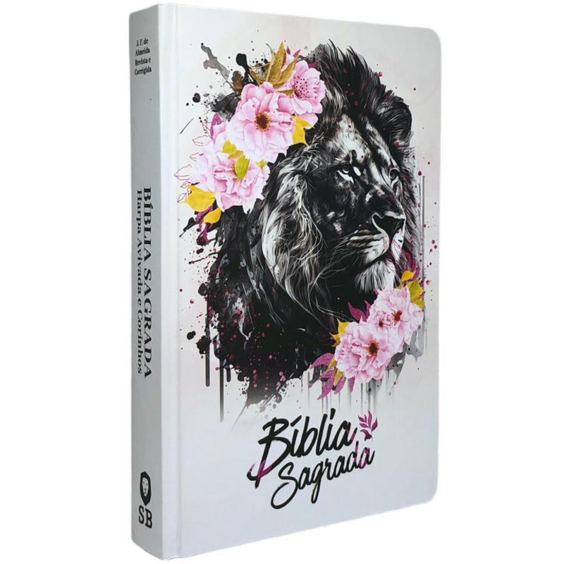 Bíblia Leão Flores Rosa Letra Gigante Capa Dura Com Harpa Feminina Arc