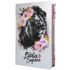 Bíblia Leão Flores Rosa Letra Gigante Capa Dura Com Harpa Feminina Arc