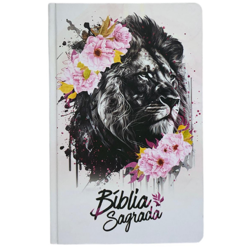 Bíblia Leão Flores Rosa Letra Gigante Capa Dura Com Harpa Feminina Arc