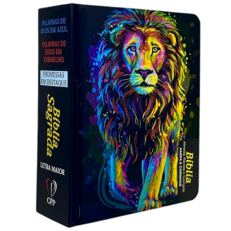 Bíblia Leão Aquarela Letra Grande Capa Dura Com Harpa e Índice Masculina Arc