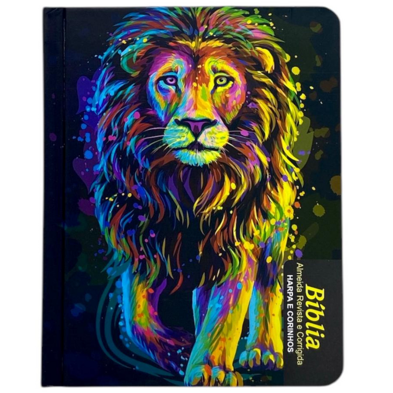 Bíblia Leão Aquarela Letra Grande Capa Dura Com Harpa e Índice Masculina Arc