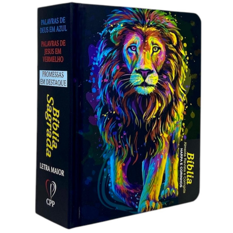 Bíblia Leão Inteiro Letra Grande Capa Dura Com Harpa Masculina Arc