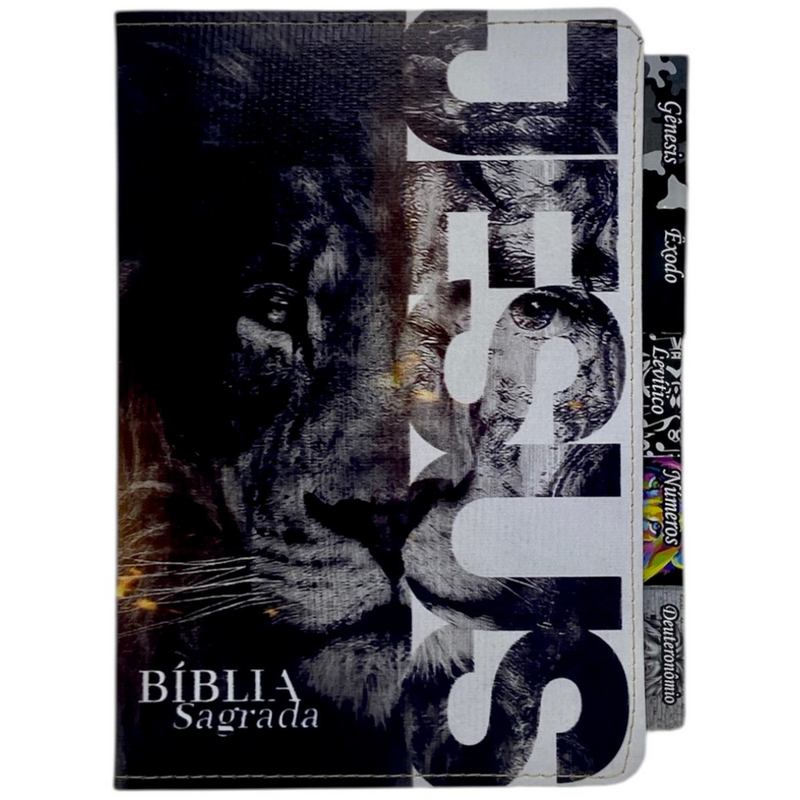 Bíblia Leão Jesus Letra Gigante Capa Flexível Com Harpa E Abas Masculina Arc