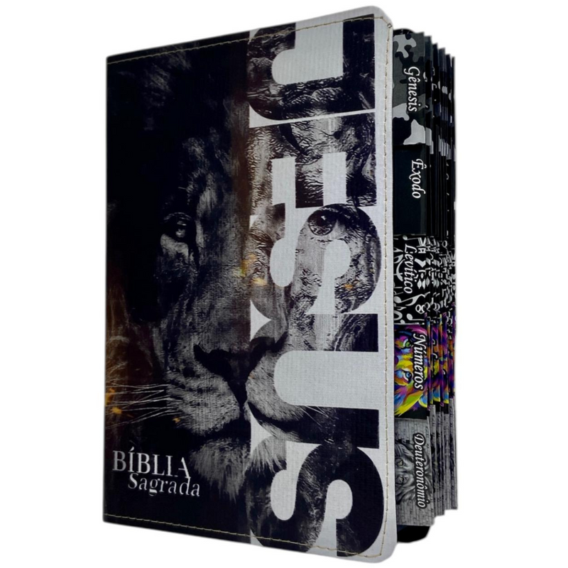 Bíblia Leão Jesus Letra Gigante Capa Flexível Com Harpa E Abas Masculina Arc