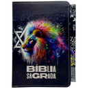 Bíblia Leão Perfil Color Letra Gigante Capa Flexível Com Harpa E Abas Coladas Masculina Arc