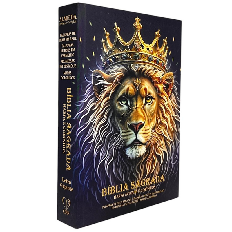 Bíblia Leão Ouro Letra Gigante Capa Brochura Com Harpa Masculina e Feminina Arc