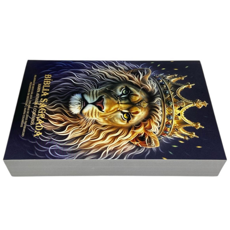 Bíblia Leão Ouro Letra Gigante Capa Brochura Com Harpa Masculina e Feminina Arc