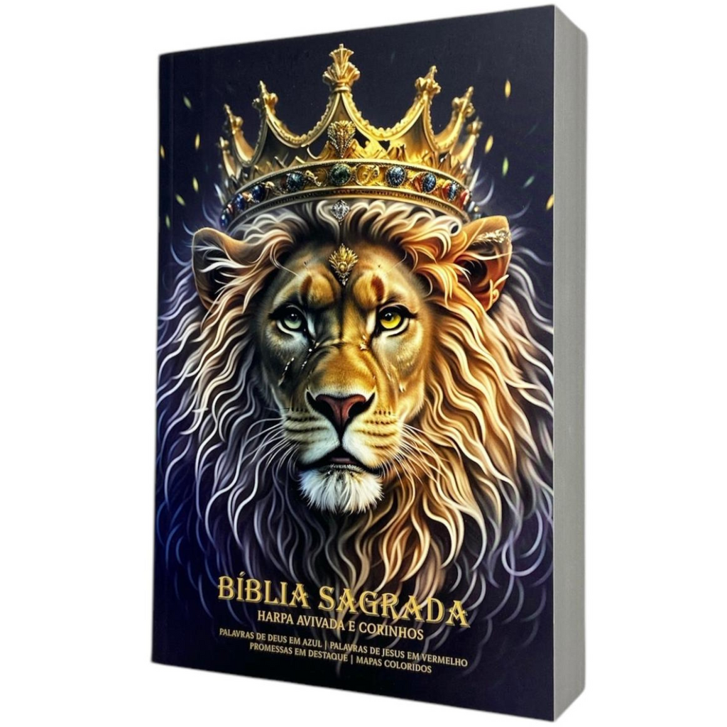 Bíblia Leão Ouro Letra Gigante Capa Brochura Com Harpa Masculina e Feminina Arc