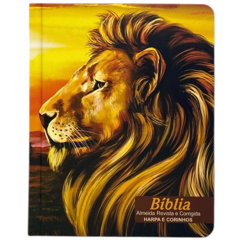 Bíblia Leão Paisagem Letra Grande Capa Dura Com Harpa e Índice Masculina Arc
