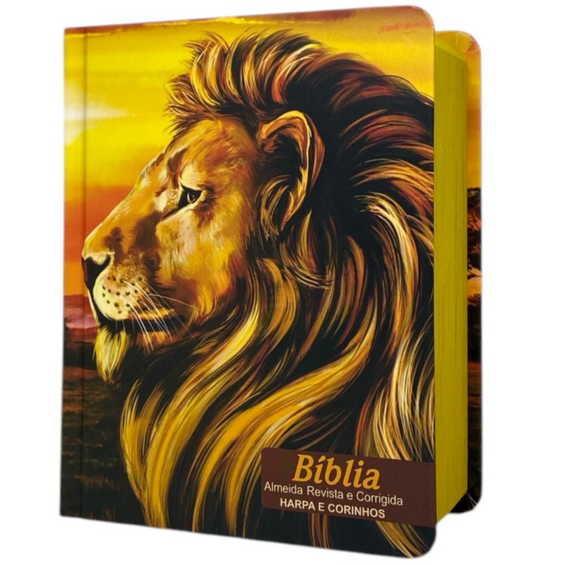 Bíblia Leão Paisagem Letra Grande Capa Dura Com Harpa Masculina Arc
