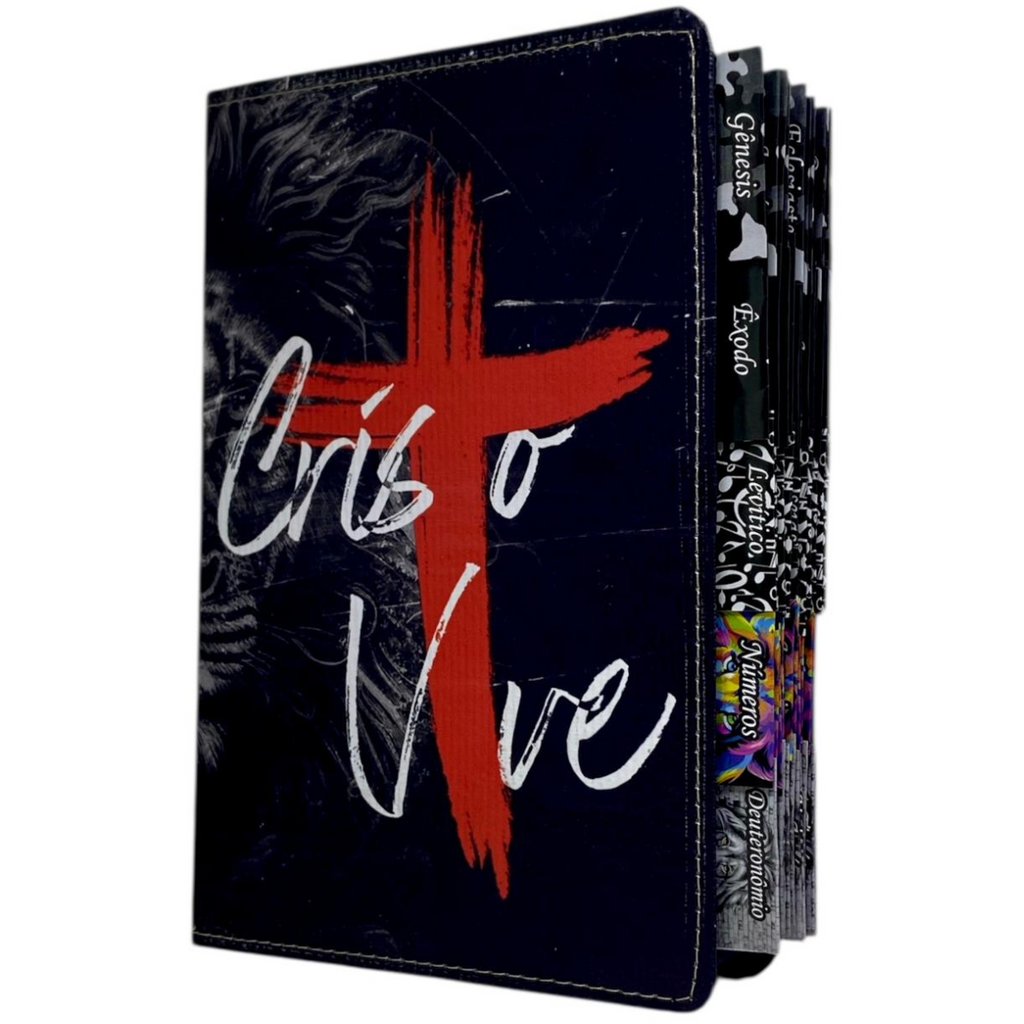 Bíblia Cristo Vive Letra Gigante Capa Flexível Com Harpa E Abas Coladas Masculina Arc