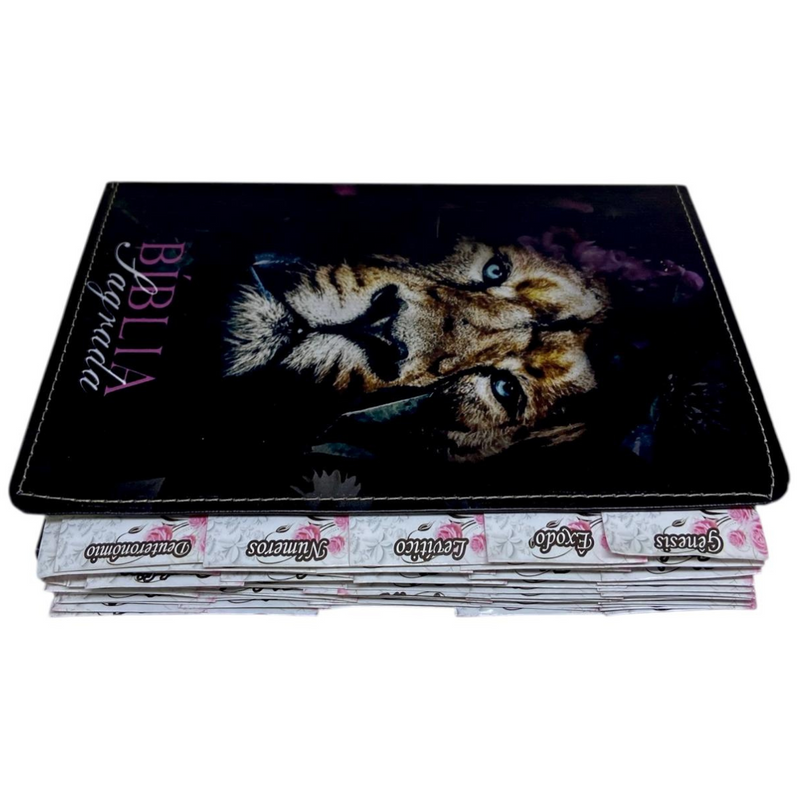 Bíblia Leão Roxa Letra Gigante Capa Flexível Com Harpa E Abas Feminina Arc