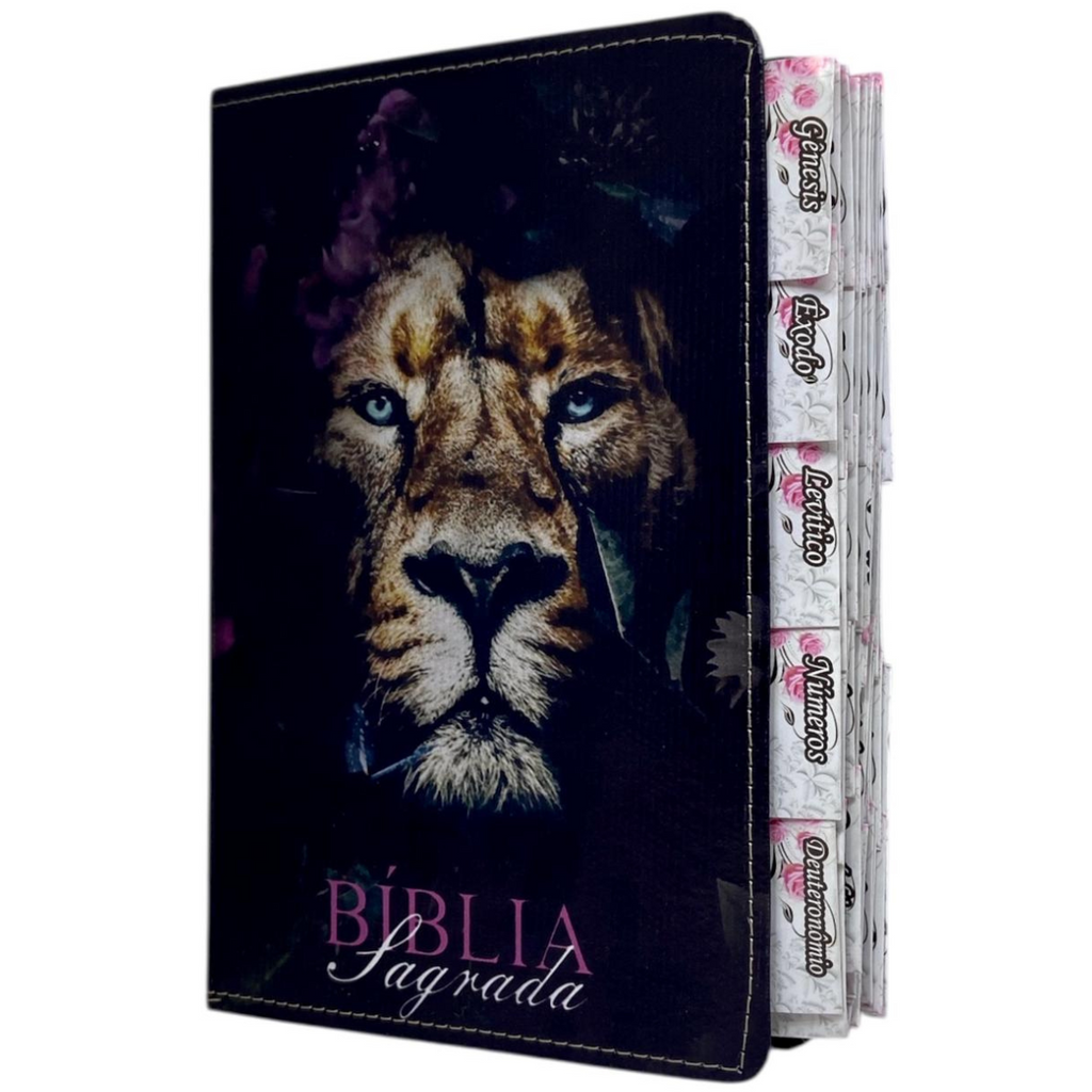 Bíblia Leão Roxa Letra Gigante Capa Flexível Com Harpa E Abas Feminina Arc