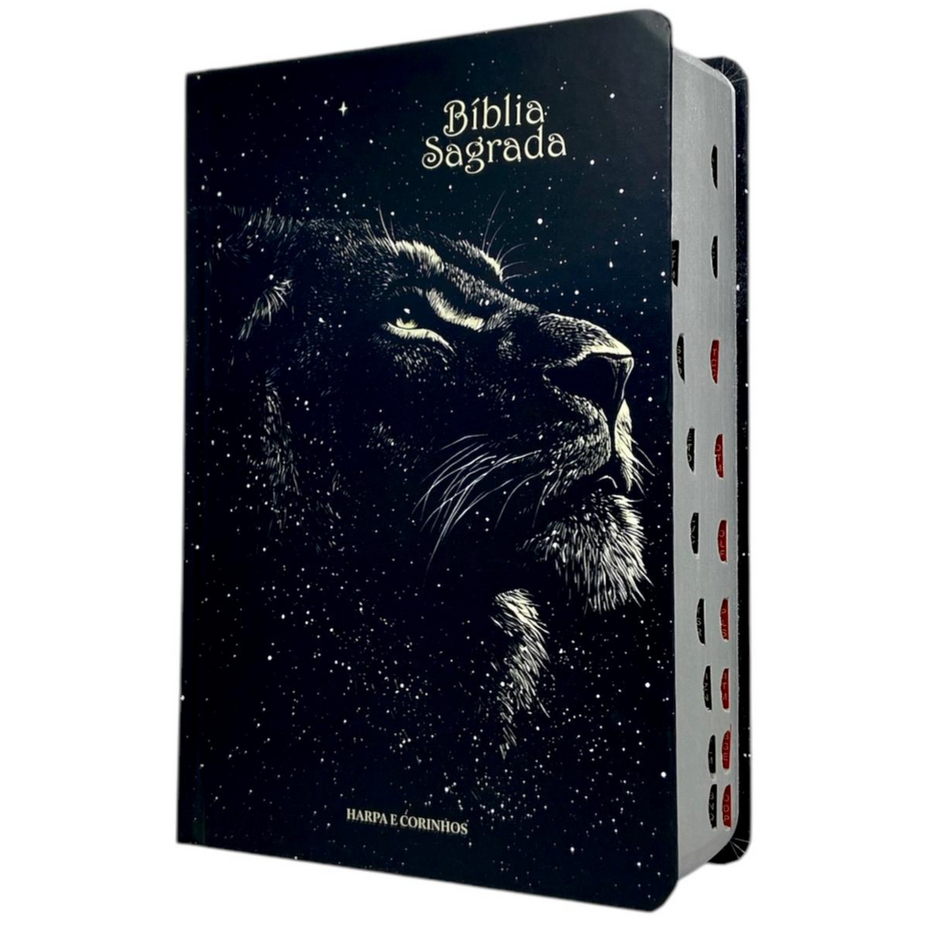 Bíblia Leão Universo Letra Hipergigante Capa Dura Com Harpa e Índice Masculina Arc