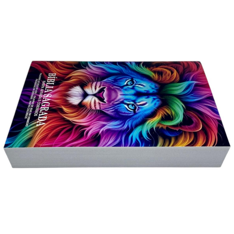 Bíblia Leão Color Letra Gigante Capa Brochura Com Harpa Masculina e Feminina Arc