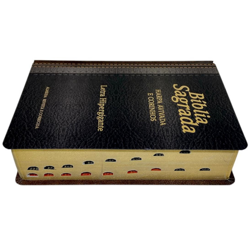 Bíblia Cor Marrom Letra Hipergigante Capa Laminada Com Harpa Índice Caixa e Caneta Masculina Arc