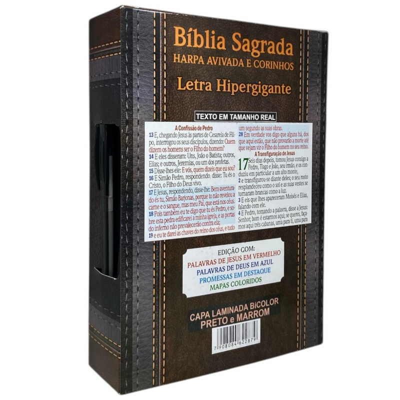 Bíblia Cor Marrom Letra Hipergigante Capa Laminada Com Harpa Caixa e Caneta Masculina Arc