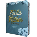 Bíblia De Estudo Mulher de Deus Aqua Letra Hipergigante Capa Flexível Com Harpa e Índice Arc