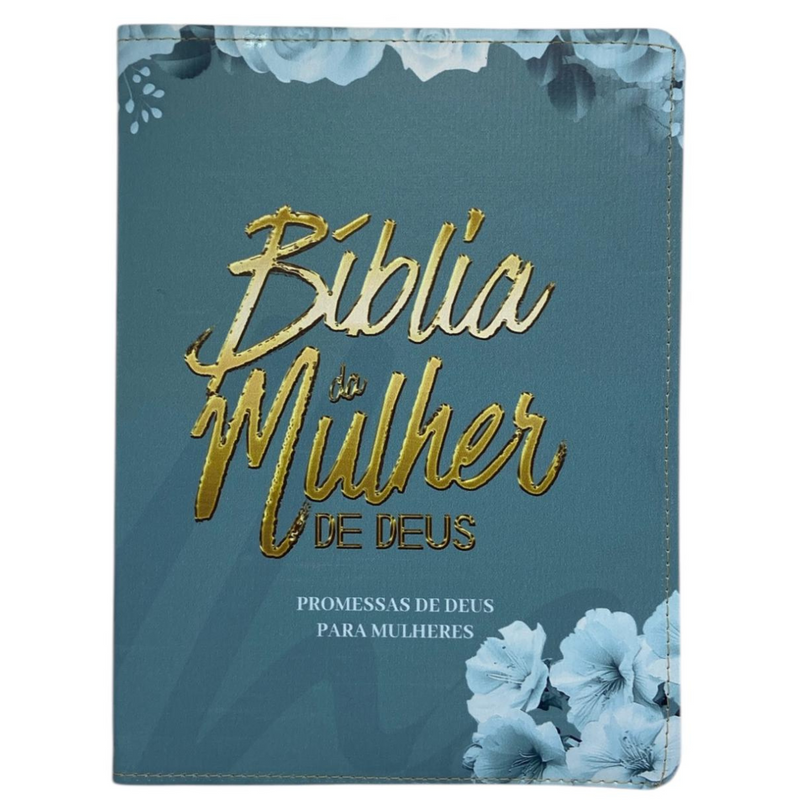 Bíblia De Estudo Mulher de Deus Aqua Letra Hipergigante Capa Flexível Com Harpa e Índice Arc