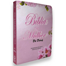 Bíblia De Estudo Mulher de Deus Rosa Letra Hipergigante Capa Flexível Com Harpa e Índice Arc