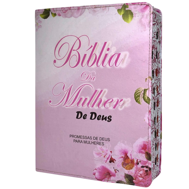 Bíblia De Estudo Mulher de Deus Rosa Letra Hipergigante Capa Flexível Com Harpa e Índice Arc