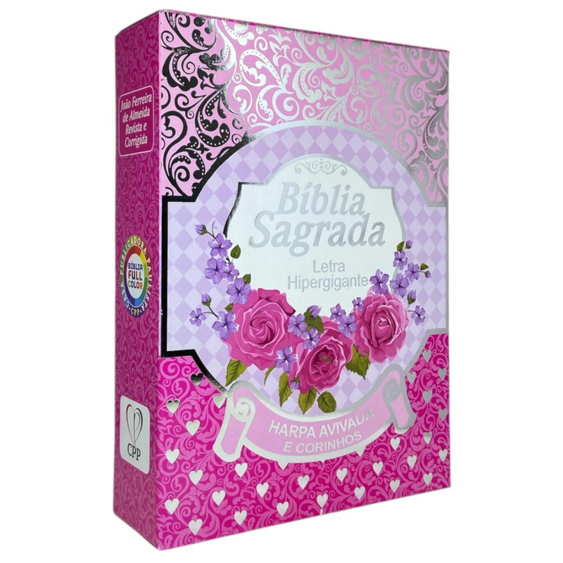 Bíblia Cor Pink Letra Hipergigante Capa Laminada Com Harpa Índice Caixa e Caneta Feminina Arc