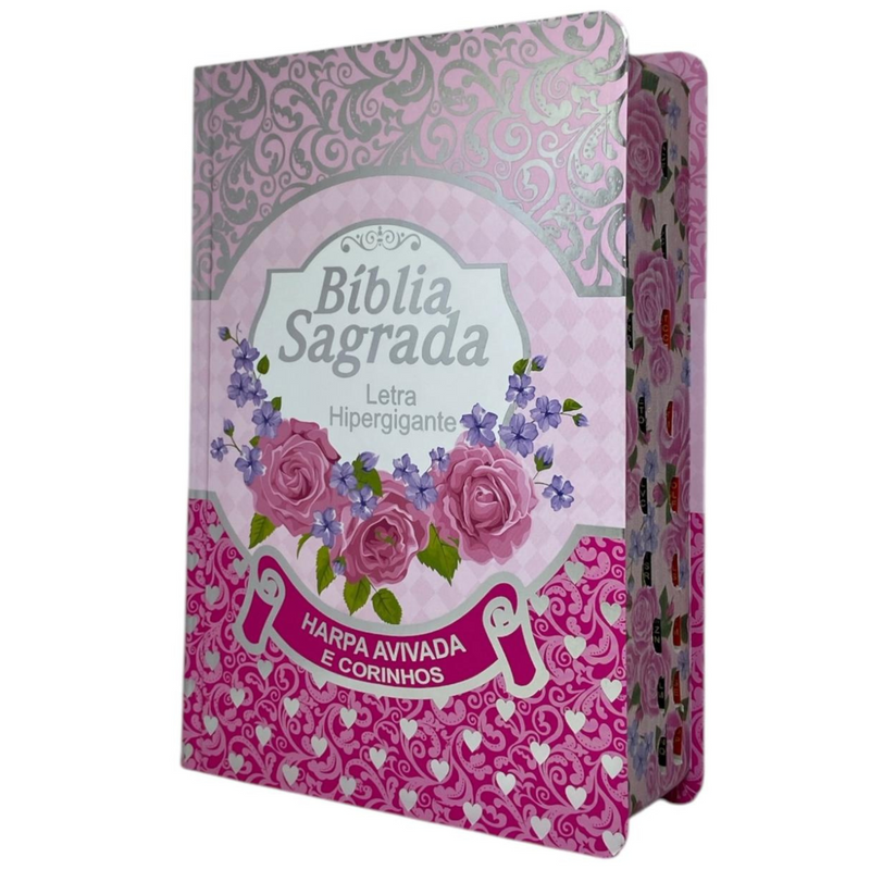 Bíblia Cor Pink Letra Hipergigante Capa Laminada Com Harpa Índice Caixa e Caneta Feminina Arc