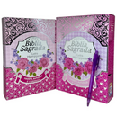 Bíblia Cor Pink Letra Hipergigante Capa Laminada Com Harpa Caixa e Caneta Feminina Arc