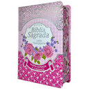 Bíblia Cor Pink Letra Hipergigante Capa Laminada Com Harpa Caixa e Caneta Feminina Arc