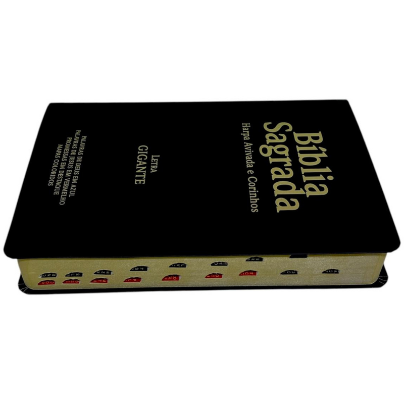 Kit 32 Unidades de Bíblia Cor Preta Letra Gigante Capa Semi Flexível Com Harpa e Índice Colorida Arc