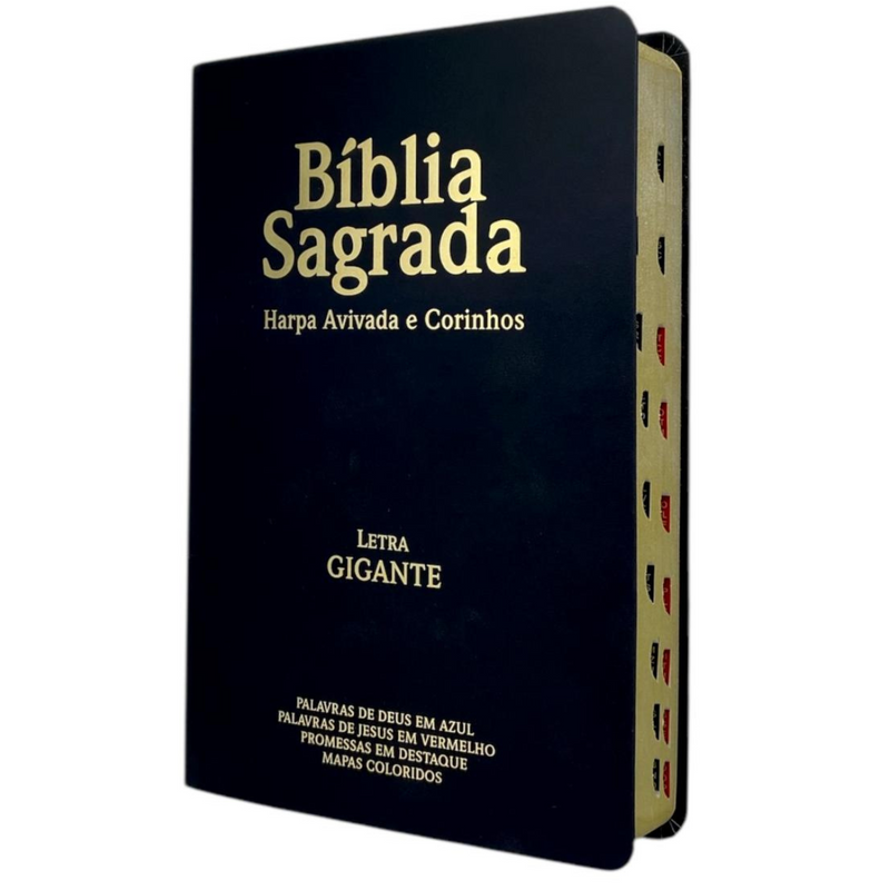 Kit 32 Unidades de Bíblia Cor Preta Letra Gigante Capa Semi Flexível Com Harpa e Índice Colorida Arc