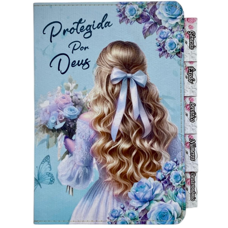 Bíblia Protegida Por Deus Letra Gigante Capa Flexível Com Harpa E Abas Coladas Feminina Arc