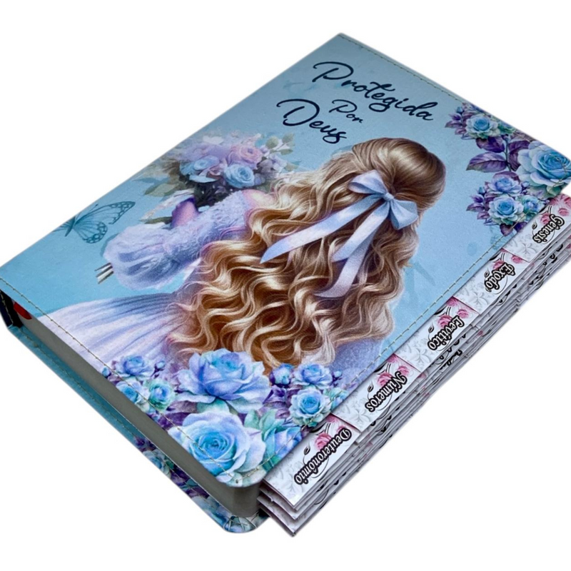 Bíblia Protegida Por Deus Letra Gigante Capa Flexível Com Harpa E Abas Coladas Feminina Arc