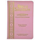 Bíblia Cor Rosa Letra Gigante Capa Flexível Com Harpa e Índice Colorida Arc