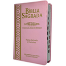 Bíblia Cor Rosa Letra Gigante Capa Flexível Com Harpa e Índice Colorida Arc