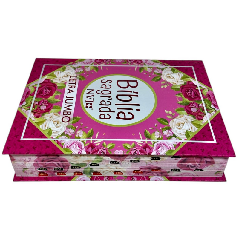 Bíblia Rosa Geométrica Letra Jumbo Capa Dura Com Índice Feminina Nvi