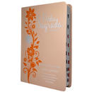 Bíblia Ramos Rose e Laranja Letra Gigante Capa Flexível Luxo Pu Com Harpa e Índice Feminina Arc