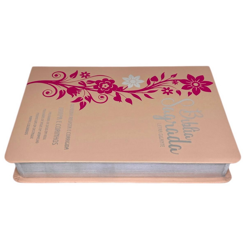 Bíblia Ramos Rose e Pink Letra Gigante Capa Flexível Luxo Pu Com Harpa Feminina Arc