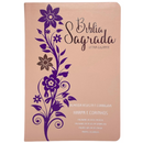 Bíblia Ramos Rose e Lilás Letra Gigante Capa Flexível Luxo Pu Com Harpa Feminina Arc