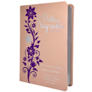 Bíblia Ramos Rose e Lilás Letra Gigante Capa Flexível Luxo Pu Com Harpa Feminina Arc