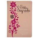 Bíblia Ramos Rose e Pink Letra Gigante Capa Flexível Luxo Pu Com Harpa e Índice Feminina Arc