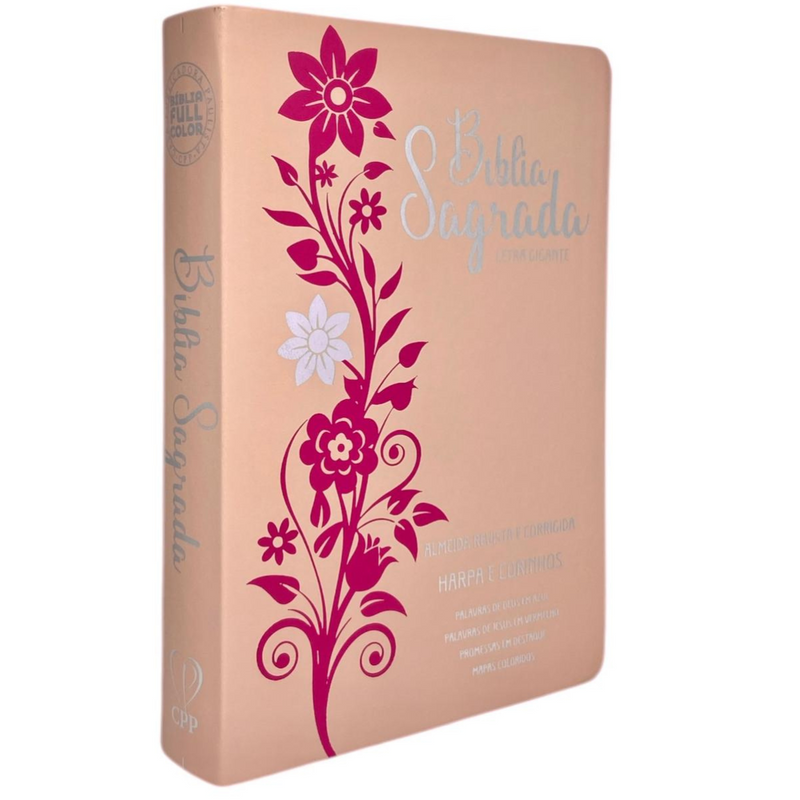Bíblia Ramos Rose e Pink Letra Gigante Capa Flexível Luxo Pu Com Harpa e Índice Feminina Arc