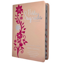 Bíblia Ramos Rose e Pink Letra Gigante Capa Flexível Luxo Pu Com Harpa e Índice Feminina Arc