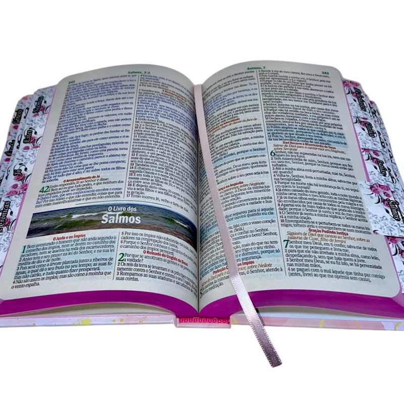 Bíblia Leão Seja Forte e Corajosa Cor Branca Letra Gigante Capa Dura Com Harpa E Abas Coladas Feminina Arc