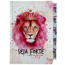 Bíblia Leão Seja Forte e Corajosa Cor Branca Letra Gigante Capa Dura Com Harpa E Abas Coladas Feminina Arc